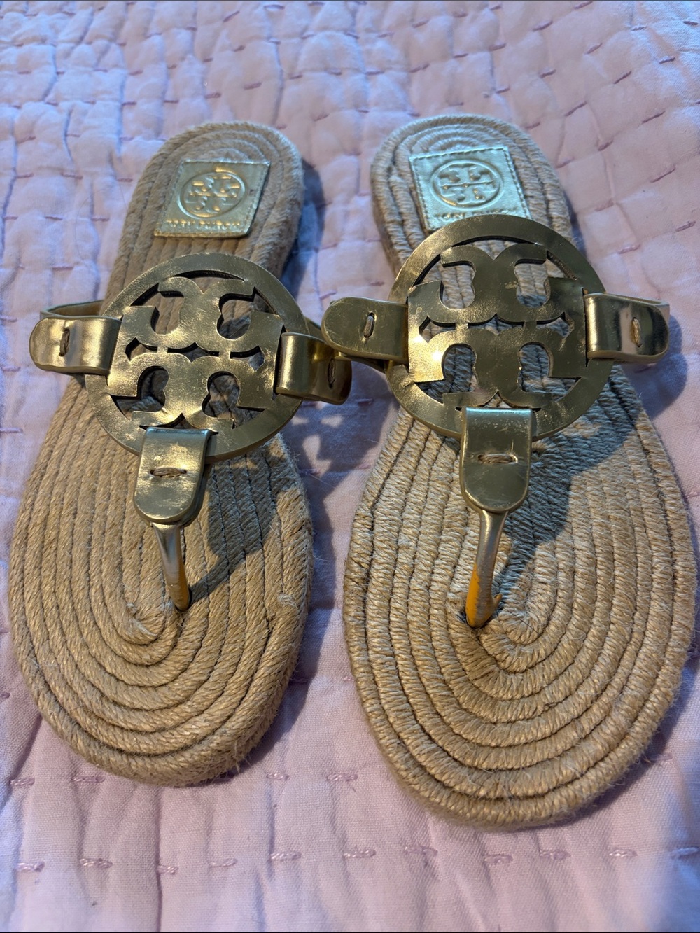 Tory Burch Miller Espadrille Gold Logo Thong Sandals